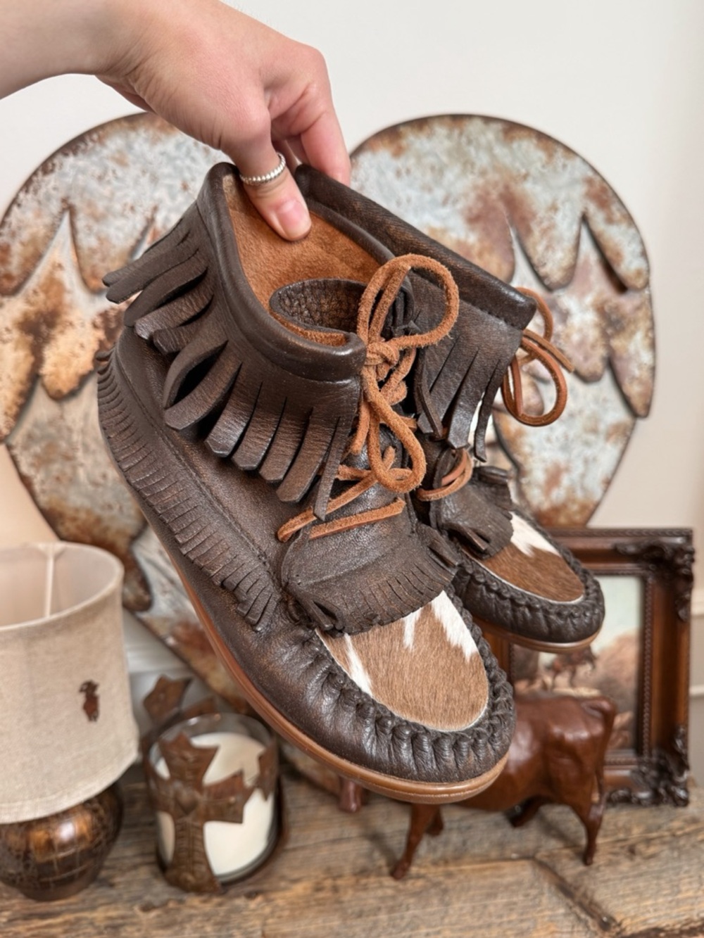 SOLD Leather Cowhide Moccasins